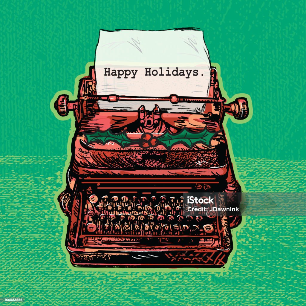 Rouge rétro d'antique machine à écrire avec le thème des vacances - clipart vectoriel de Bureau - Lieu de travail libre de droits