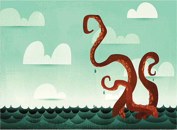 Watery Octopus Tentacles When you're in a canoe, and you see some giant octopus tentacles emerge from the water 10 feet in front of you, don't panic. He just wants to be friends. water animal octopus sea stock illustrations