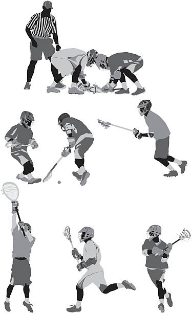 ilustrações de stock, clip art, desenhos animados e ícones de lacrosse jogadores em ação - silhouette running cap hat