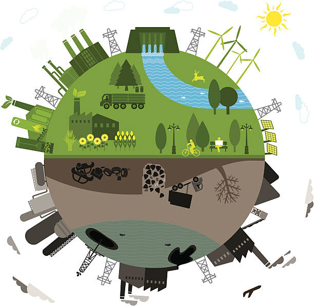 ilustrações de stock, clip art, desenhos animados e ícones de poluída de vs. - poluição