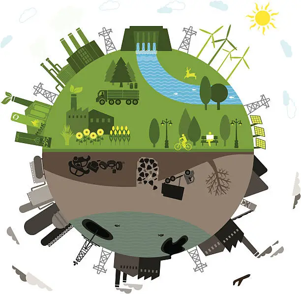 Vector illustration of Green vs. polluted