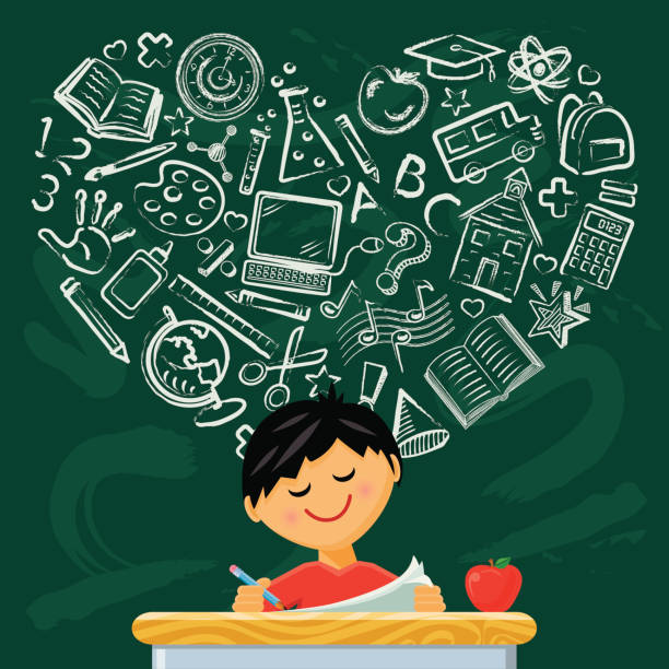 그는 애호 놓으셔서 - blackboard apple learning education stock illustrations