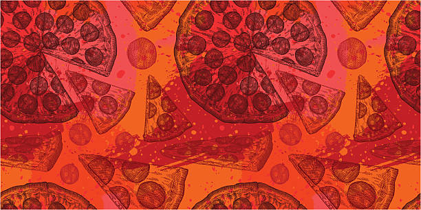 피자 디자인식 - pizza illustration and painting italian cuisine salami stock illustrations