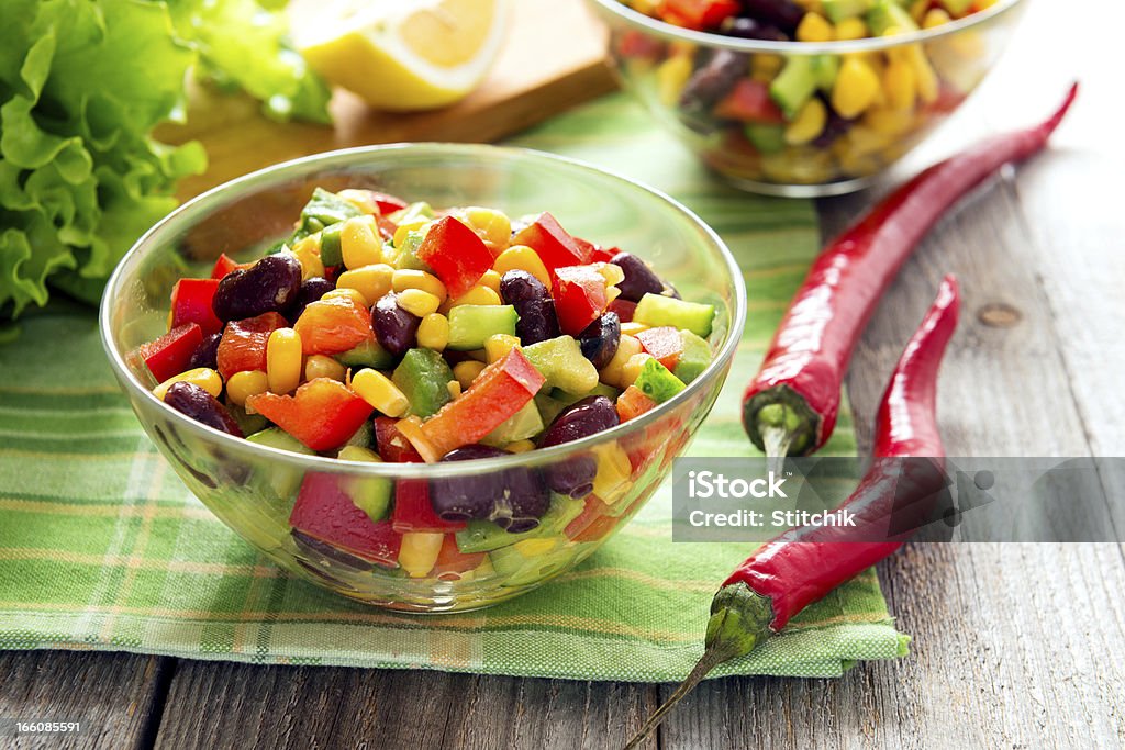 Salad from kidney bean, hot and sweet peppers Salad Stock Photo