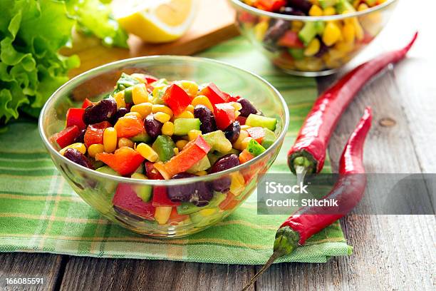 Salad From Kidney Bean Hot And Sweet Peppers Stock Photo - Download Image Now - Salad, Avocado, Kidney - Offal