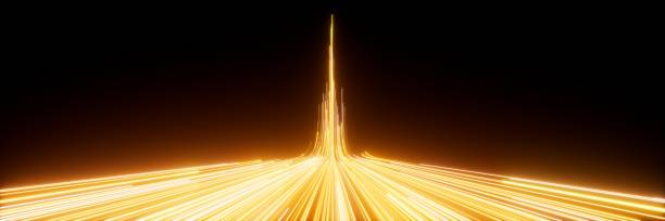 istock 3d render, abstract neon wallpaper. Yellow glowing lines over black background. Streaming energy 1660869767