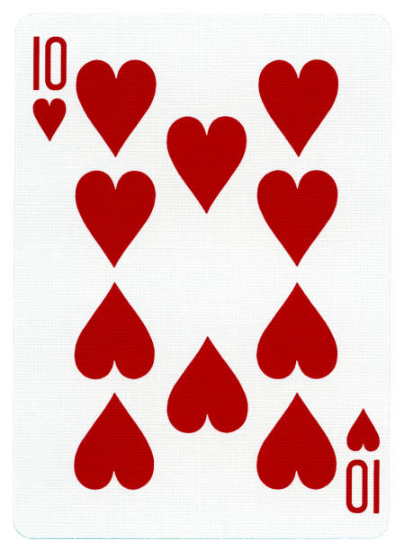 игральная карта-червонная десятка - ten of hearts стоковые фото и изображения