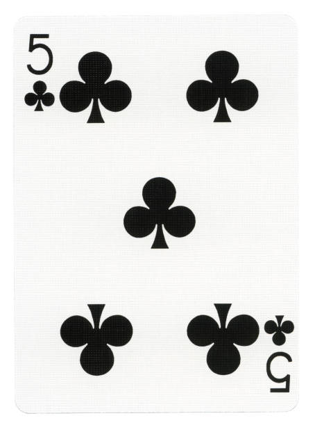 Five of clubs playing card, isolated on white background.
