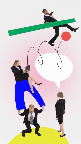 istock Contemporary art collage. Artwork working in group business people communicate, carry out their duties, supporting and helping each other . 1660877546