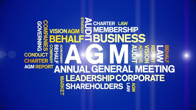 AGM - Annual General Meeting acronym word cloud,animation kinetic seamless loop