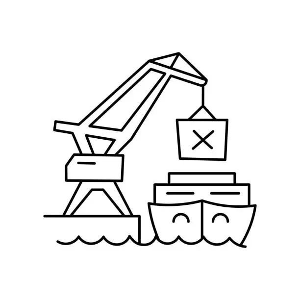 Vector illustration of Container ship. Harbor icon. Editable outline. Vector line.