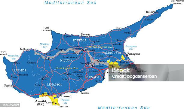 Mappa Di Cipro - Immagini vettoriali stock e altre immagini di Carta geografica - Carta geografica, Akrotiri, Vettoriale