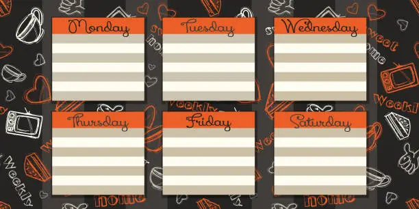Vector illustration of Time planning concept in modern style. Weekly to-do list on abstract seamless home background.