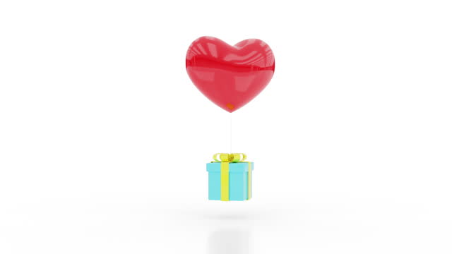 3d Animation Happy valentines day with heart shape balloon gift box floating in the air with copy space, for decoration. 3D rendering.