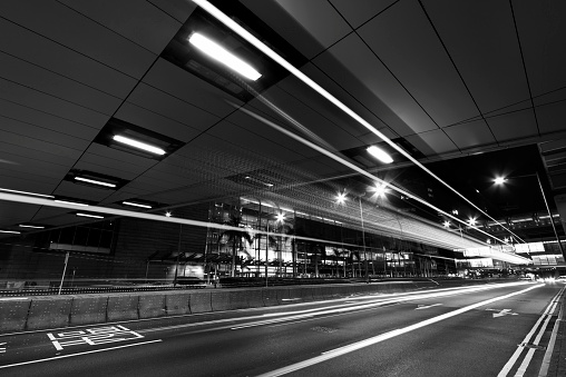 Light trail of traffic in downtown district of Hong Kong city