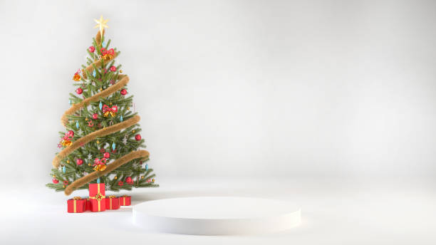 istock 3d Christmas white podium with Christmas tree isolated on white background 1660915251