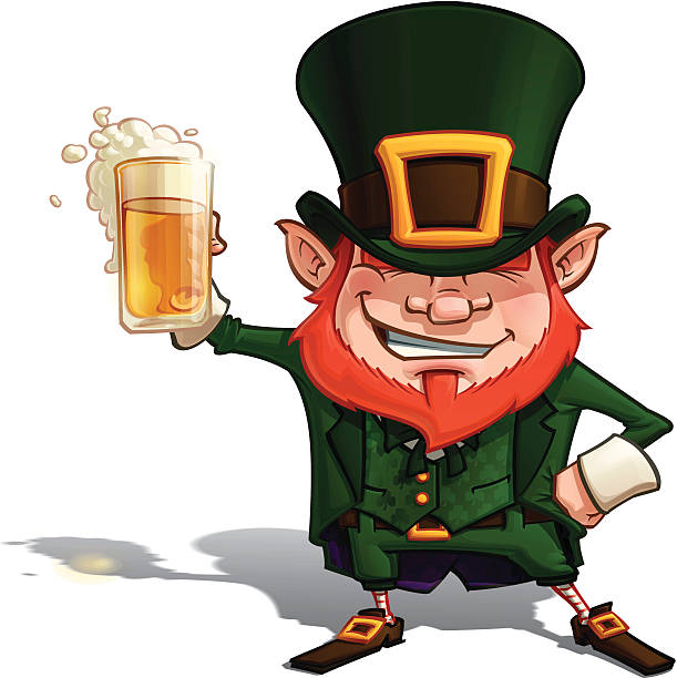 St. Patrick "Cheers" Cartoon Illustration of St. Patrick popular image cheering with a glass of beer. smirk stock illustrations