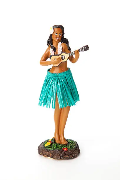 Photo of A hula doll in a grass skirt with a ukulele