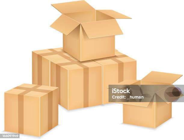 Ilustración de Cajas De Cartón y más Vectores Libres de Derechos de Abierto - Abierto, Caja de cartón, Blanco - Color