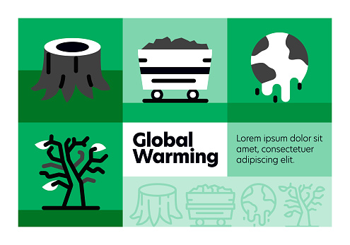 Global Warming line icon set and banner design.