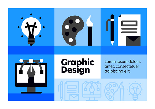Graphic Design line icon set and banner design.
