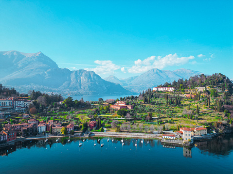 Aerial view of Bellagio town on lake Como, Lombardy, Italy