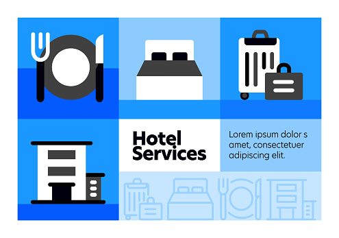 Hotel Services line icon set and banner design.
