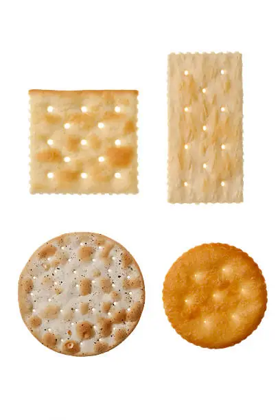 Photo of Four different crackers in white background