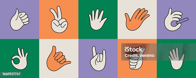 istock Vector line simple illustrations, hands and gesture in outline style 1660927747