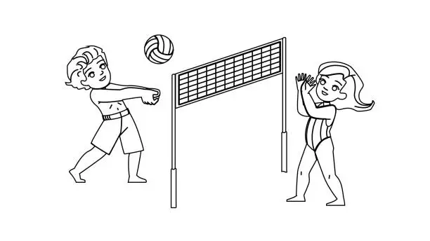 Vector illustration of beach volleyball kid vector
