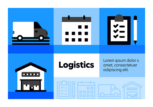 Logistics line icon set and banner design.