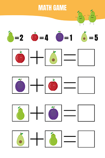 Addition Photo Addition Worksheet For Preschool Or Elementary Kids Stock Illustration ...