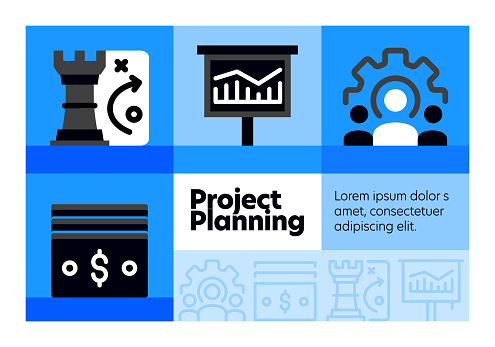 Project Planning line icon set and banner design.