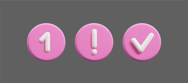 istock 3D buttons vector icon set isolated. Cute pink and white number one, exclamation sign and check mark 3D buttons design elements. Notification signs buttons template for your app or graphic design. 1660980456