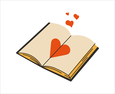 Valentines hearts with open book.  Love reading concept