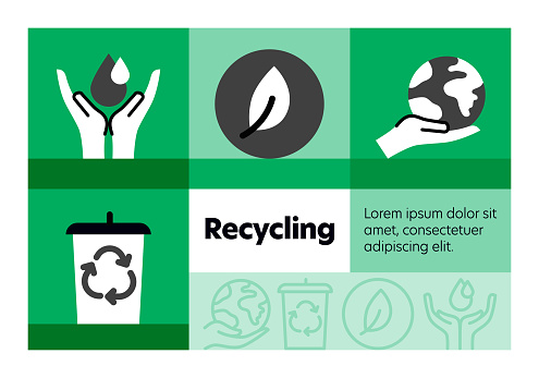 Recycling line icon set and banner design.