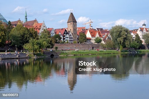 istock Metzgerturm tower and Danube River in Ulm, Germany 166100073