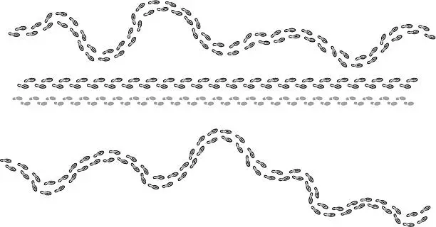 Vector illustration of More footsteps, footprints lost the way, which direction to go