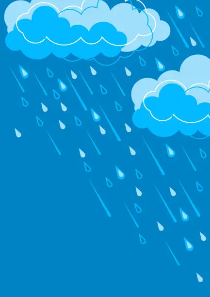 Vector illustration of Background with clouds and rain. Stylized image of rain.