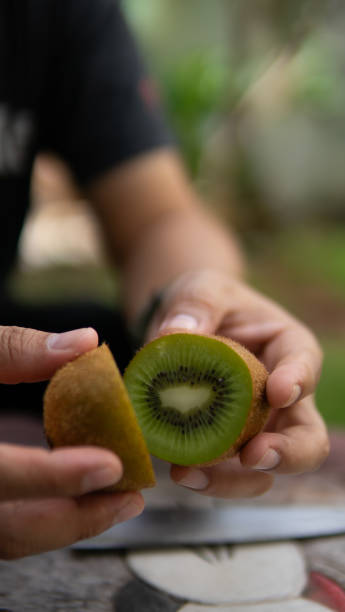 istock Close up hand cutting kiwi fruit 1661021867