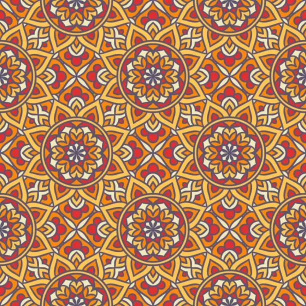 Vector illustration of Ethnic Floral Seamless Pattern With Mandalas