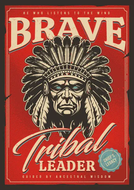 Vector illustration of Native American Chief Retro Poster
