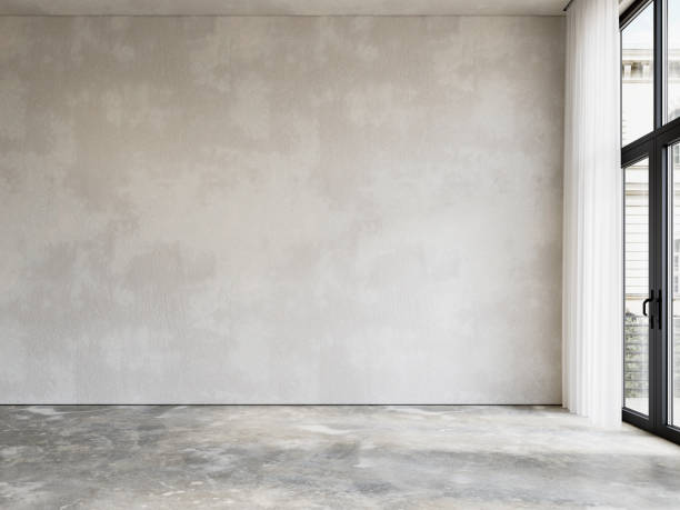istock Grey empty interior with blank plaster wall and concrete floor. 3d render, illustration, mockup. 1661083662