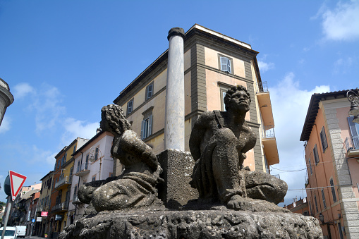The historical fountain of the moors, made in 1632 in Marino, a town in Lazio, on the Alban Hills, Italy. Marino is famous for its white wine, and for its Grape Festival, which has been celebrated since 1924.