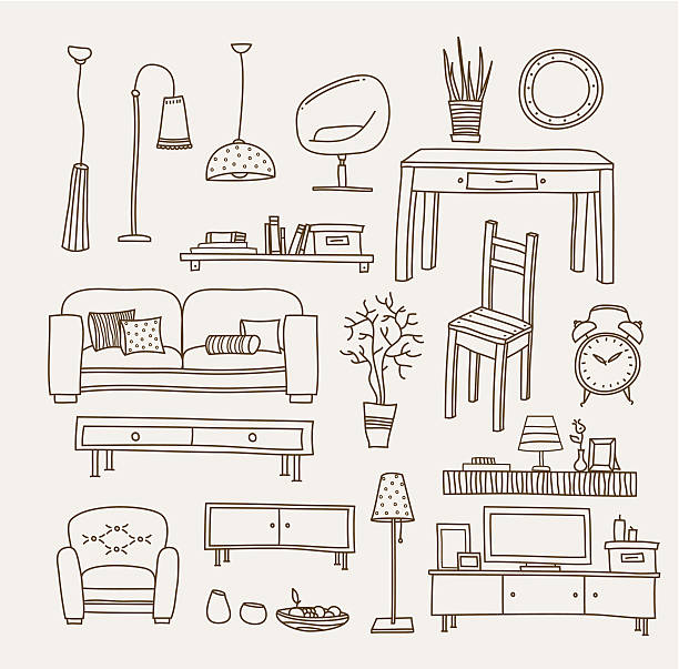 Arrangement of living room furniture vector art vector art illustration