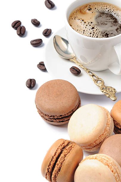 istock Coffee and French macaroons 166108907