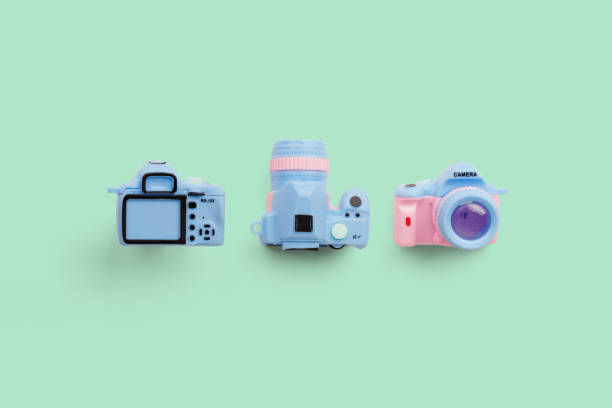 istock Colorful toy camera on pastel color background 1661090781