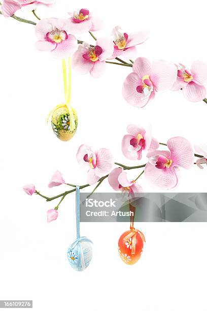 Hanged Amplia De Color De Los Huevos De Pascua Con Bows En Primavera Flor Foto de stock y más banco de imágenes de Acontecimiento