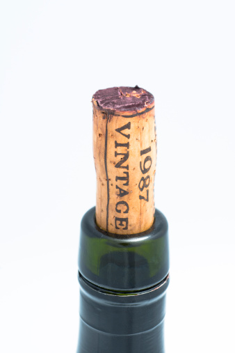 Wine cork on a bottle of 1987 vintage port.