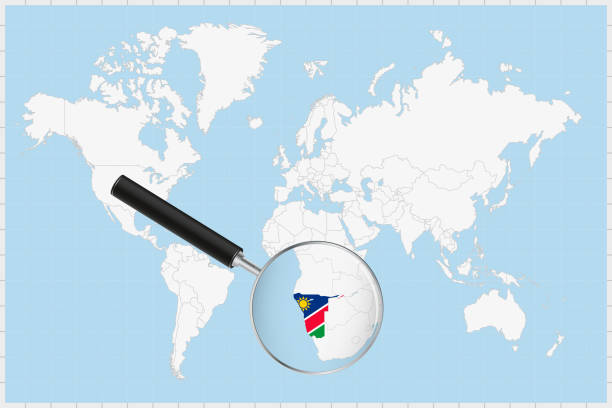 Magnifying Glass Showing A Map Of Namibia On A World Map Stock Magnifying Glass Showing A Map Of Namibia On A World Map 
